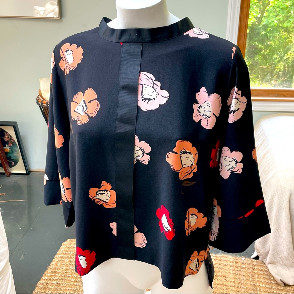 Black Flower Face Blouse, Made in Korea